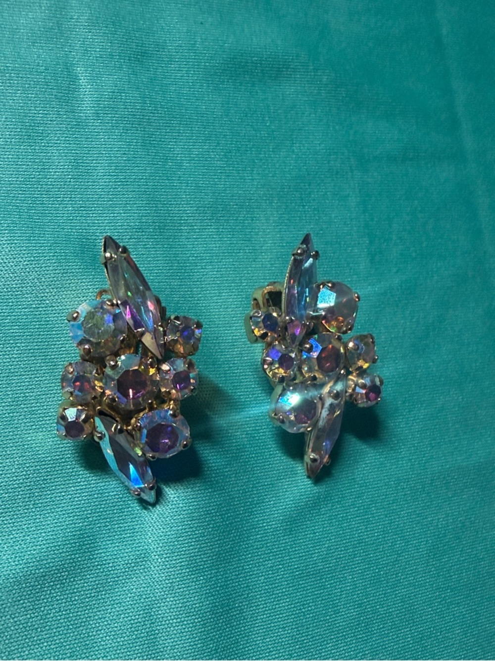 Aurora Borealis rhinestone clip-on earrings